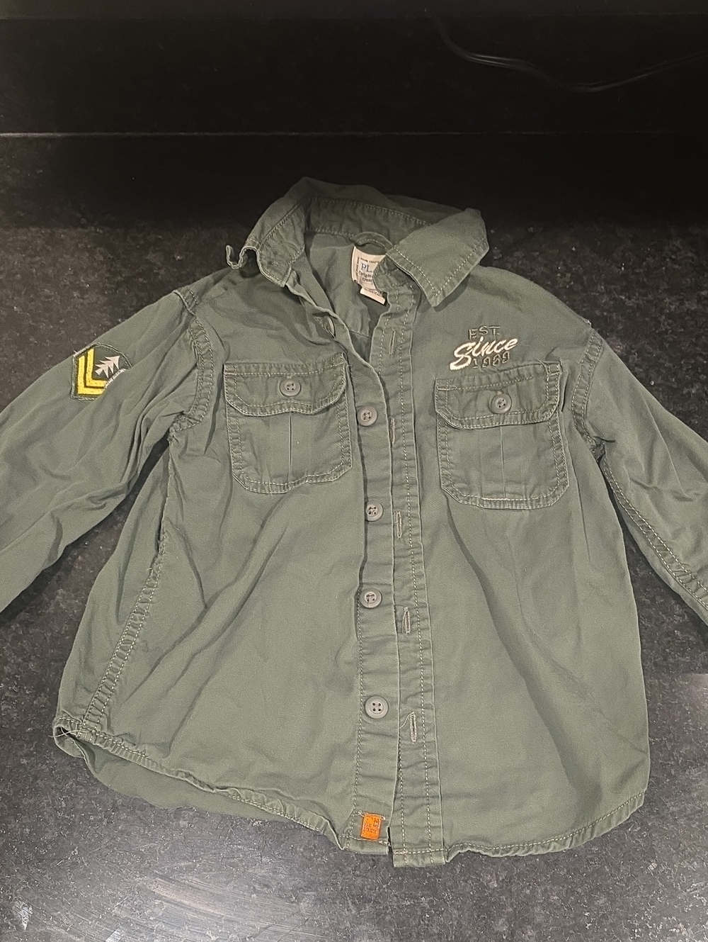 Place Olive Green Button-Up Jacket with Patch 4t